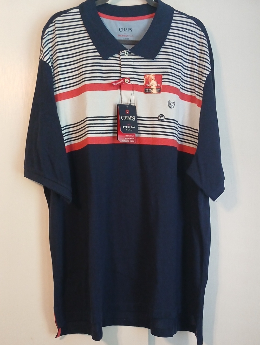 Chaps Men's Navy Polo with White and Red Stripes in Size 4XB (NWT)